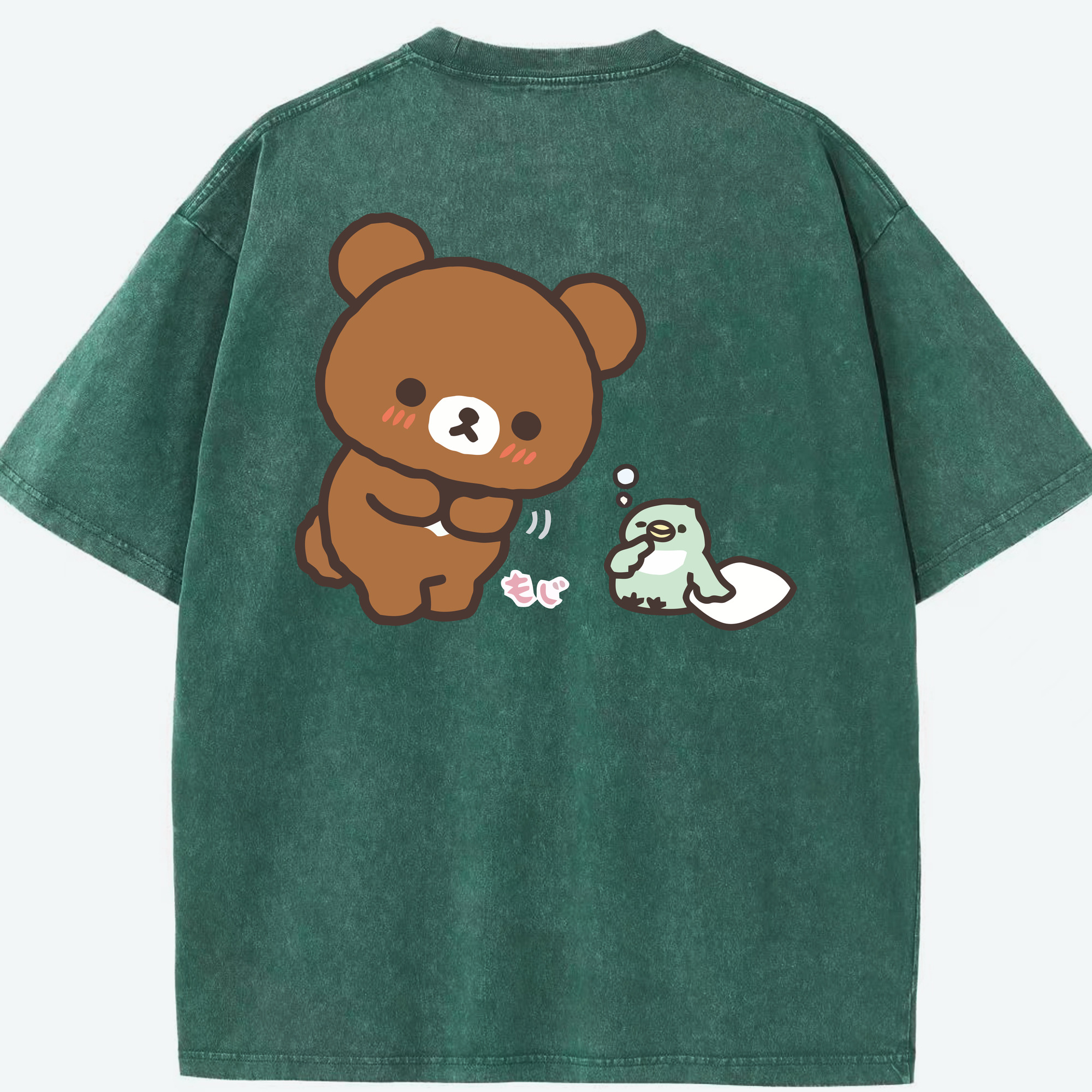 （画像用） リラックマ リラックマ キイロイトリ Rilakkuma Korilakkuma Kiiroitori 綿100% ヴィンテージ風 半袖Tシャツ（背面プリント）